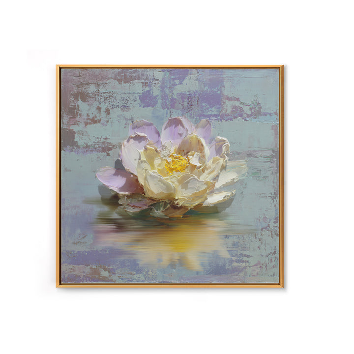 Lotus Blossom Floating on Still Water Canvas Print, Floral Art, Art Nouveau Locket, Living Room Decor, Fine Art, Bloom, FLO-1x1-14