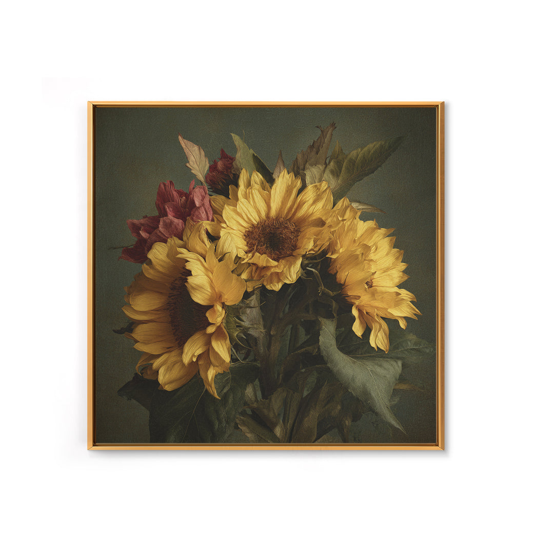 Sunflower Bouquet in Bold Golden Tones Framed Canvas Print, Floral Art, Textured Painting, Living Room Decor, Fine Art, Bloom, FLO-1x1-29