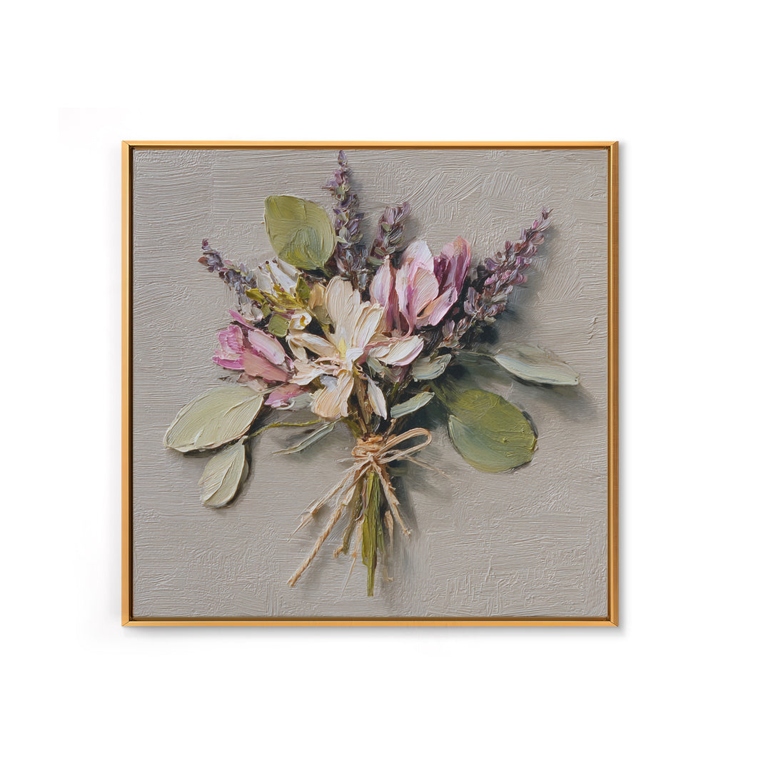 Lavender Bundle Tied Framed Canvas Print, Floral Art, Neutral Tone Abstract Floral Art, Living Room Decor, Fine Art, Bloom, FLO-1x1-34