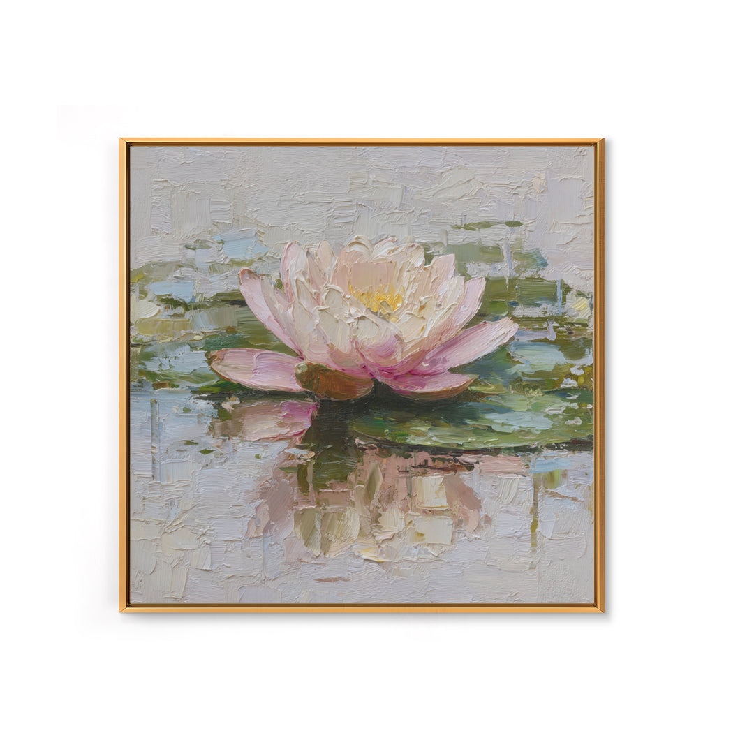 Lotus Blossom Floating on Still Water Framed Canvas Print, Floral Art, Gallery Decor, Living Room Decor, Fine Art, Bloom, FLO-1x1-62