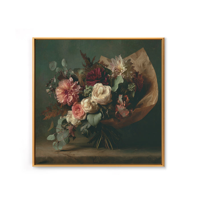 Romantic Bouquet Wrapped Framed Canvas Print, Floral Art, Modern Southern Floral Art, Living Room Decor, Fine Art, Bloom, FLO-1x1-72