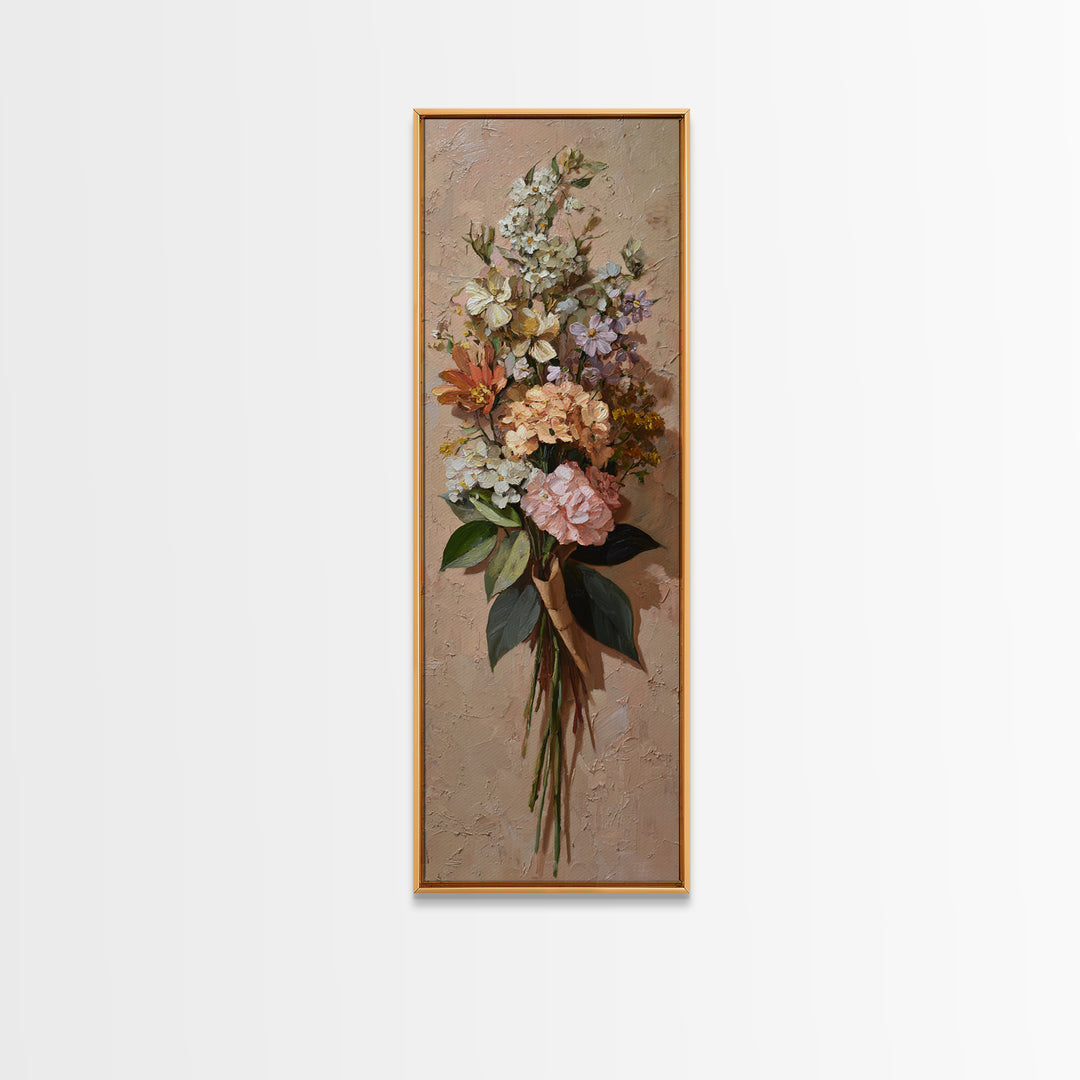 Romantic Bouquet Wrapped Framed Canvas Print, Floral Art, Art Print, Living Room Decor, Fine Art, Bloom, Botanical Print, FLO-1x3-36
