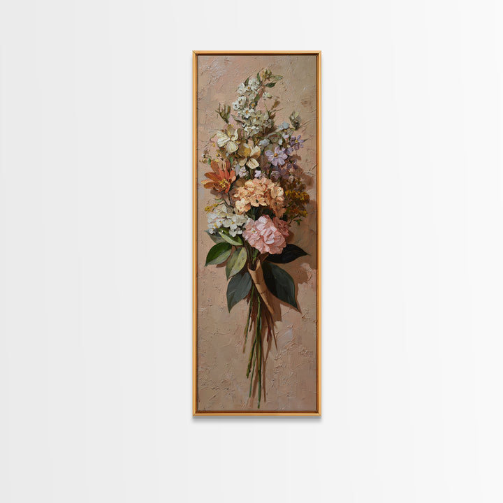 Romantic Bouquet Wrapped Framed Canvas Print, Floral Art, Art Print, Living Room Decor, Fine Art, Bloom, Botanical Print, FLO-1x3-36