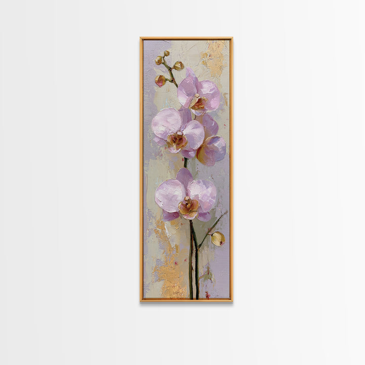 Orchid Stem with Elegant Negative Space Framed Canvas Print, Floral Art, Gallery Decor, Living Room Decor, Fine Art, Bloom, FLO-1x3-71