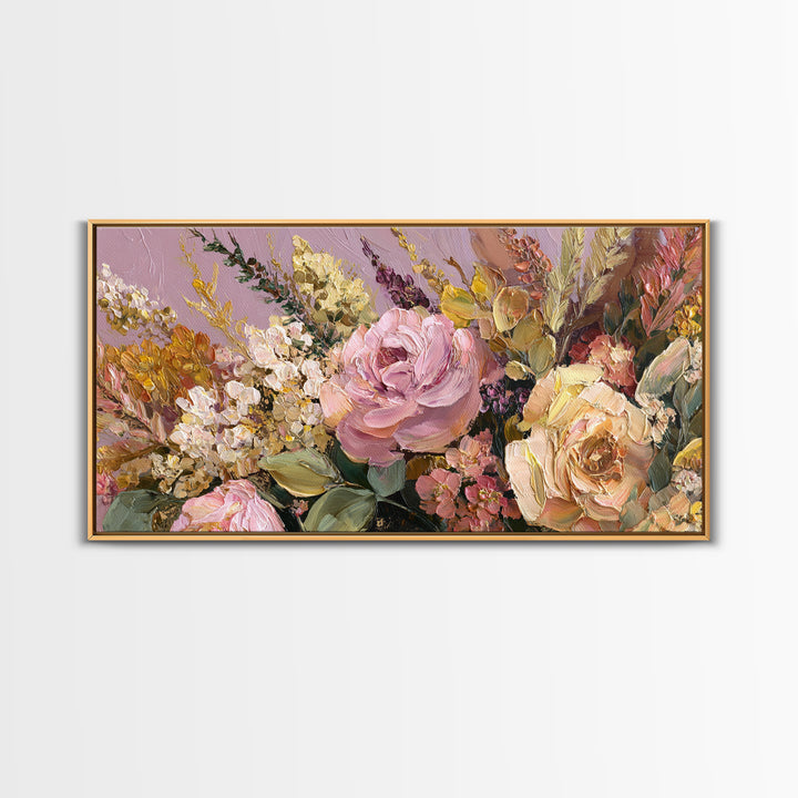 Floral Wreath of Garden Roses and Herbs Canvas Print, Floral Art, Dark Academia Decor, Living Room Decor, Fine Art, Bloom, FLO-2x1-61