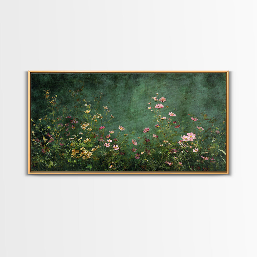 Wildflower Meadow in Loose Impressionist Paint Framed Canvas Print, Floral Art, Neutral Decor, Living Room Decor, Oil Painting, FLO-2x1-95