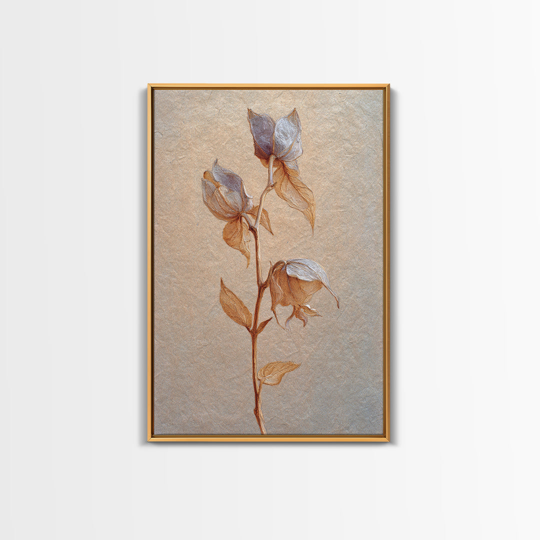 Orchid Stem with Elegant Negative Space Framed Canvas Print, Floral Art, Dark Academia Decor, Living Room Decor, Bloom, FLO-2x3-43