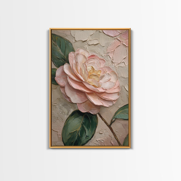 Camellia Bloom with Glossy Leaves Canvas Print, Floral Art, Digital Art, Living Room Decor, Fine Art, Bloom, Floral Art Print, FLO-2x3-72