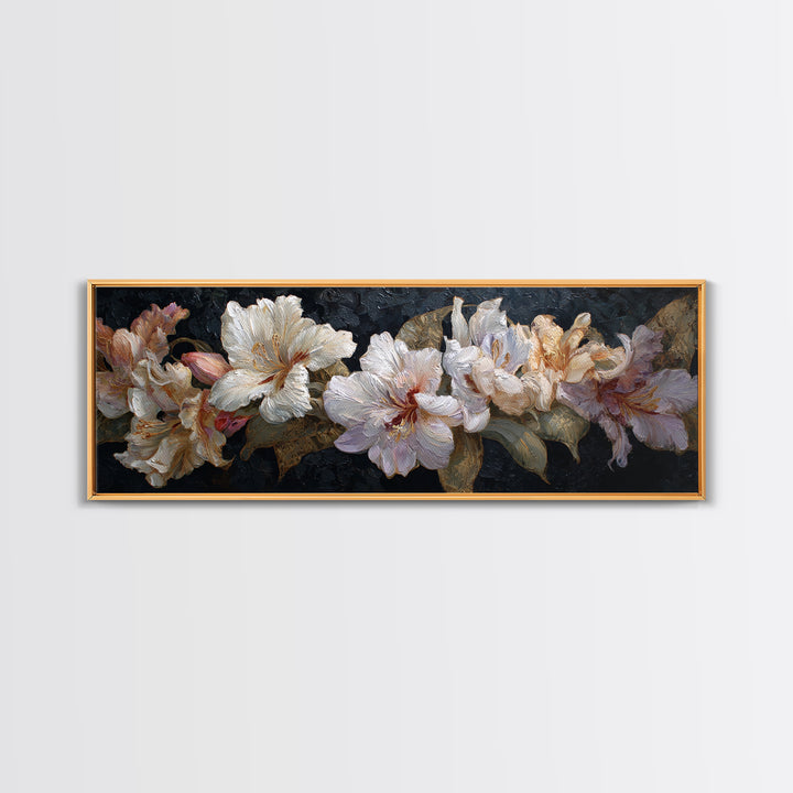 Lily Bouquet with Dramatic Dark Background Canvas Print, Floral Art, Gallery Decor, Living Room Decor, Fine Art, Bloom, FLO-3x1-36