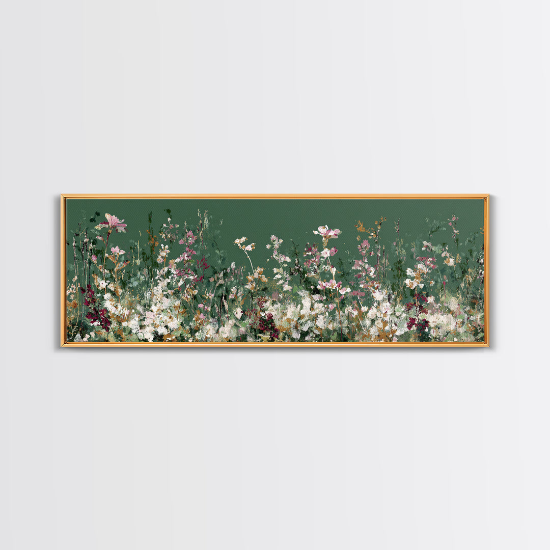 Wildflower Meadow in Loose Impressionist Paint Framed Canvas Print, Floral Art, Midcentury Modern, Living Room Decor, Bloom, FLO-3x1-67