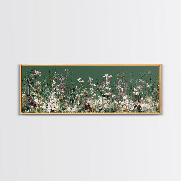 Wildflower Meadow in Loose Impressionist Paint Framed Canvas Print, Floral Art, Midcentury Modern, Living Room Decor, Bloom, FLO-3x1-67