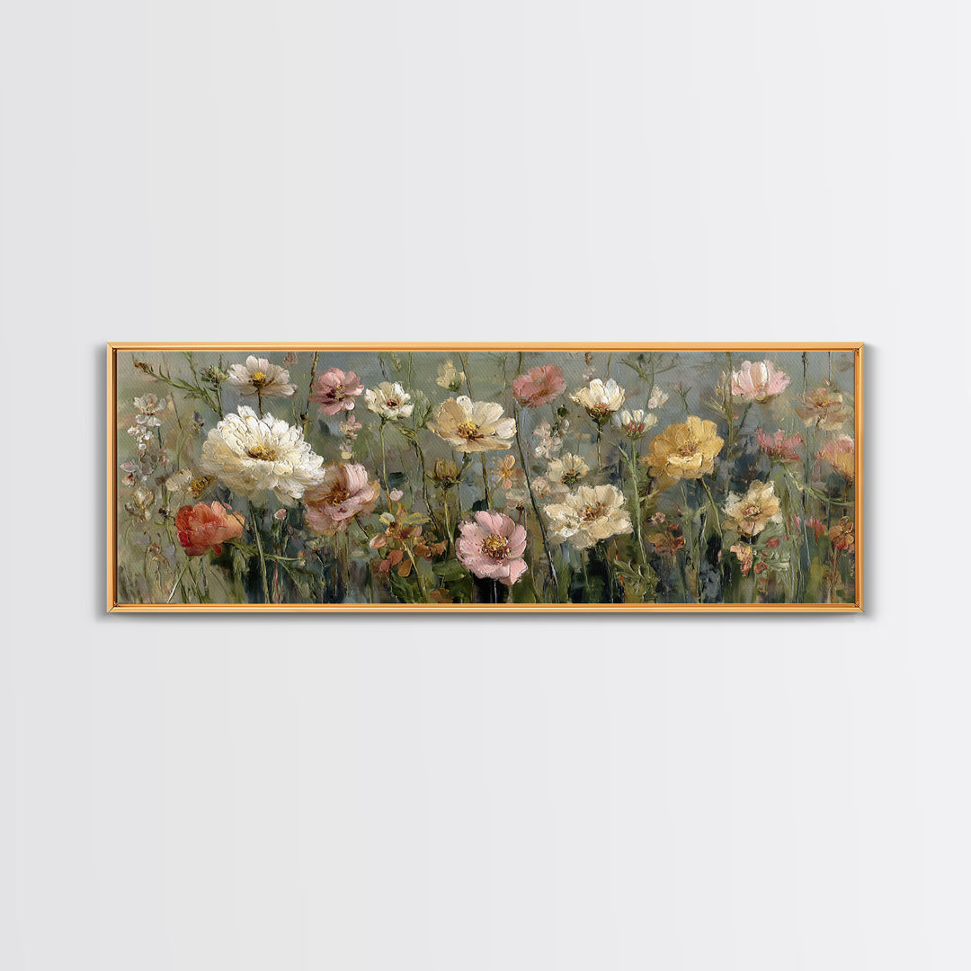 Wildflower Meadow in Loose Impressionist Paint Canvas Print, Floral Art, Art Print, Living Room Decor, Fine Art, Bloom, FLO-3x1-91