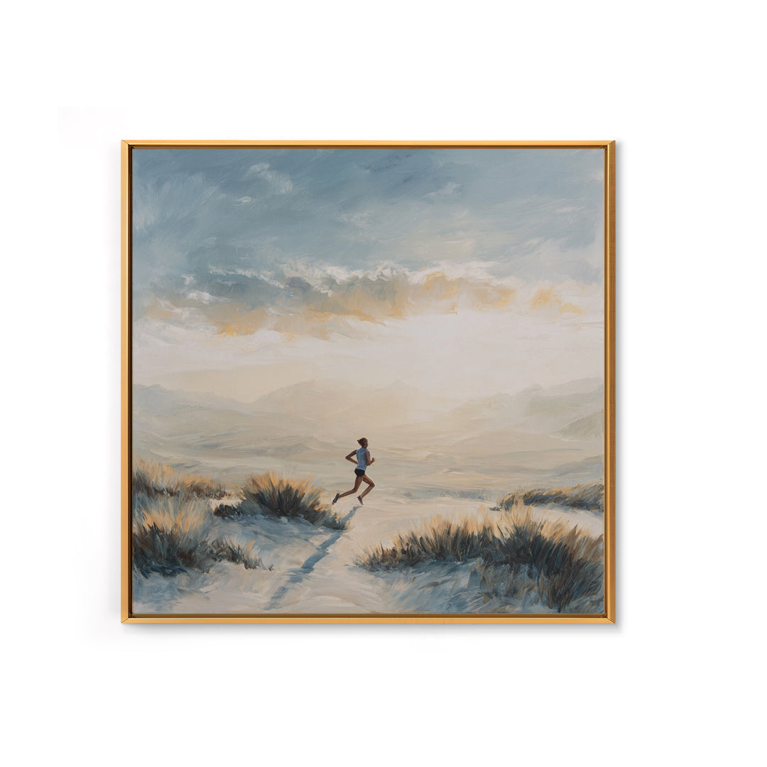 Mountain Trail Runner Framed Canvas Print, Fitness Studio Art, Motivational Canvas, Gym Decor, Watercolor Art, Motion, FSA-1x1-100