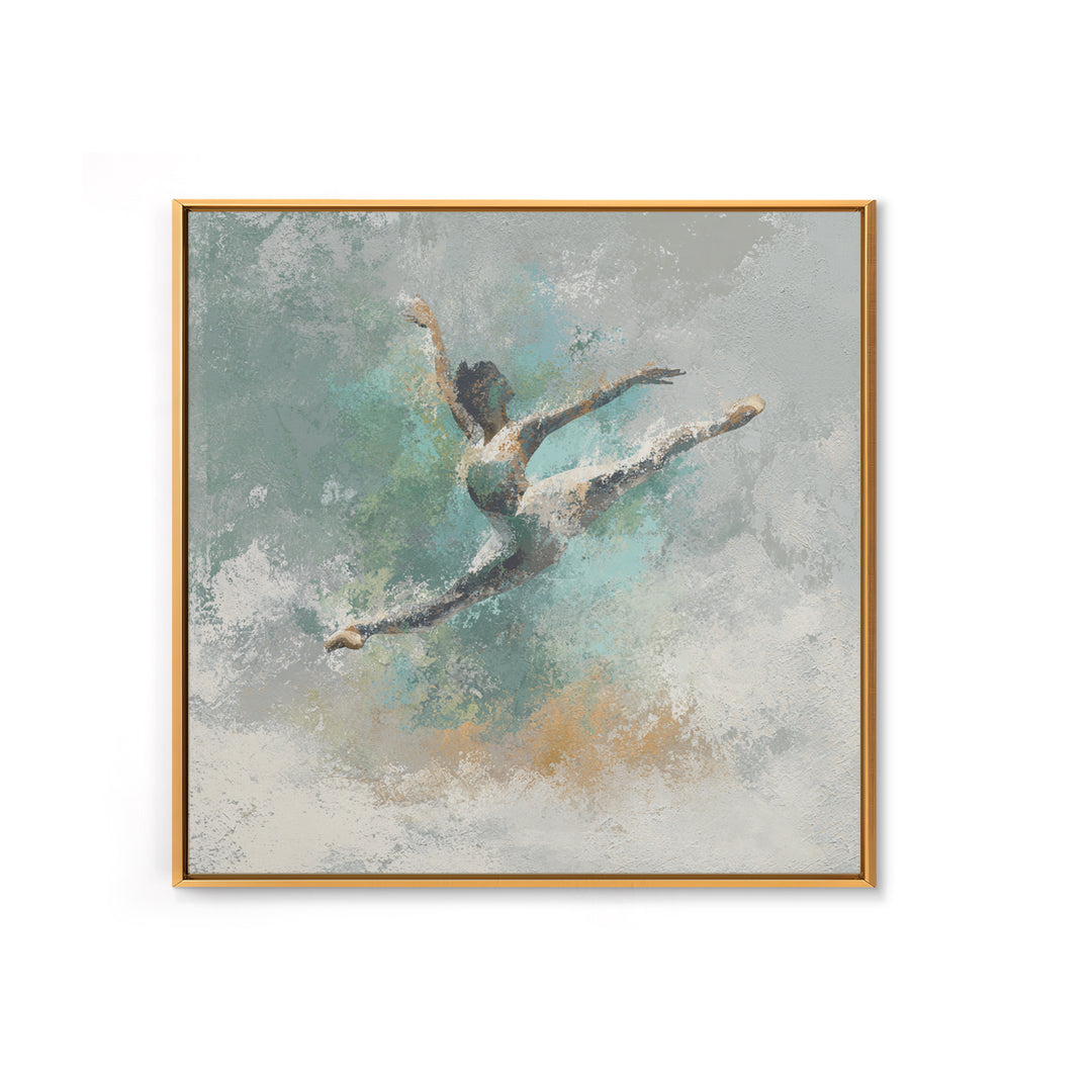 Dancer Leap with Painterly Energy Framed Canvas Print, Fitness Studio Art, Motivational Poster, Gym Decor, Fine Art, Motion, FSA-1x1-11