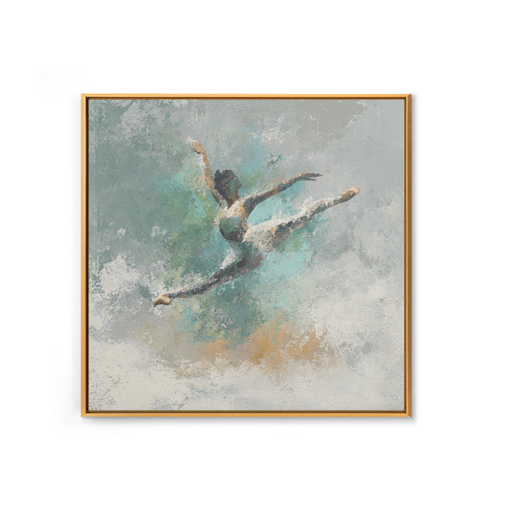 Dancer Leap with Painterly Energy Framed Canvas Print, Fitness Studio Art, Motivational Poster, Gym Decor, Fine Art, Motion, FSA-1x1-11