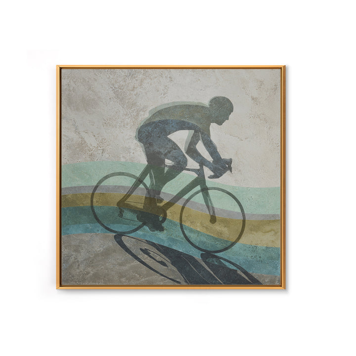 Cycling Figure in Bold Speed Lines Framed Canvas Print, Fitness Studio Art, Home Decor, Gym Decor, Oil Painting, Motion, FSA-1x1-80