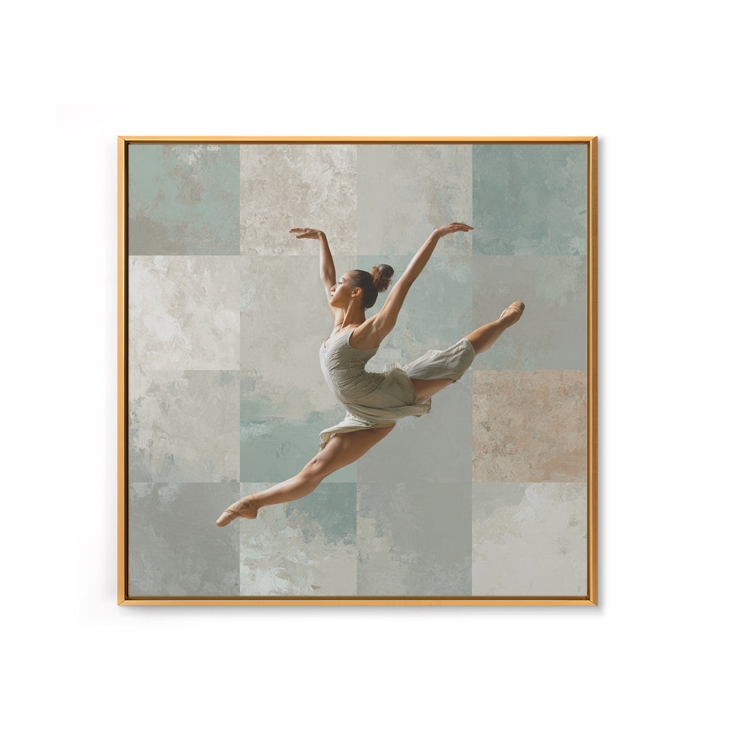 Dancer Leap with Painterly Energy Framed Canvas Print, Fitness Studio Art, Home Decor, Gym Decor, Fine Art, Motion, FSA-1x1-83