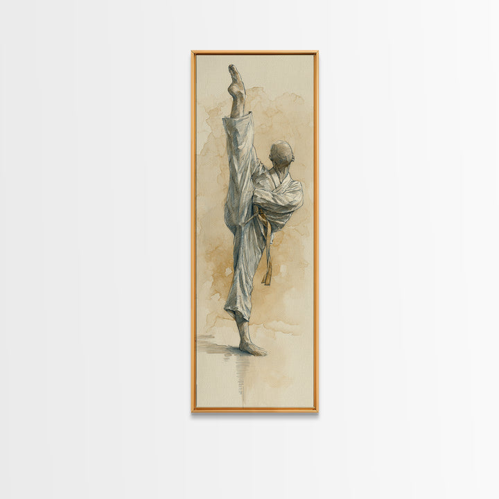 Martial Artist Pose Framed Canvas Print, Fitness Studio Art, Motivational Canvas, Gym Decor, Watercolor Art, Motion, FSA-1x3-31