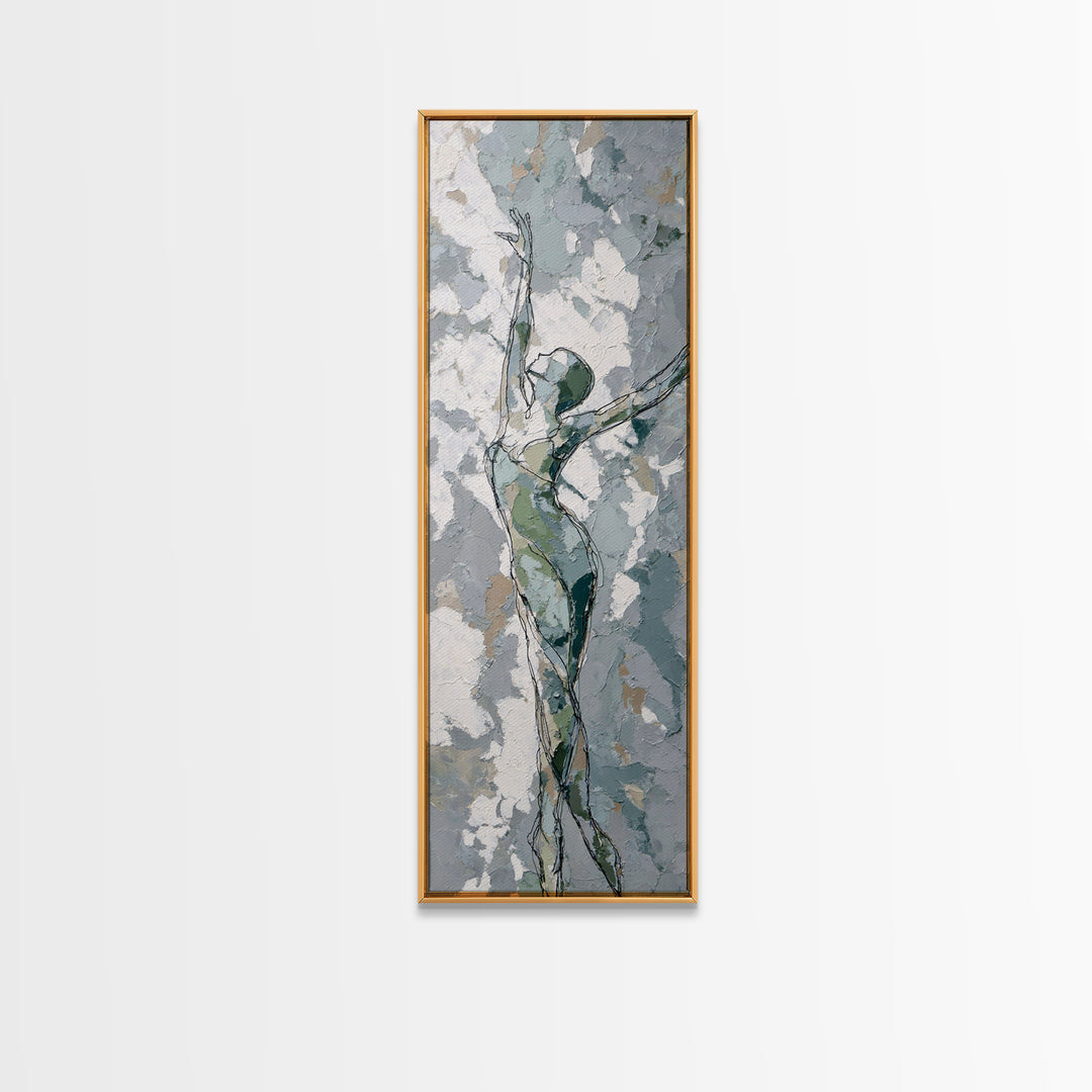 Pilates Figure in Elegant Contour Line Framed Canvas Print, Fitness Studio Art, Textured Painting, Gym Decor, Fine Art, Motion, FSA-1x3-80