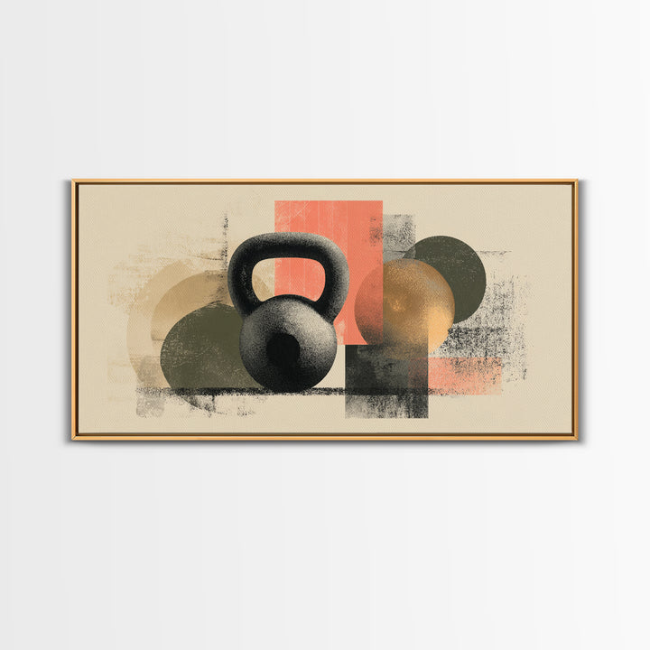Kettlebell and Chalk Dust Canvas Print, Fitness Studio Art, Yoga Room Decor, Gym Decor, Abstract Art, Motion, Textured Painting, FSA-2x1-26
