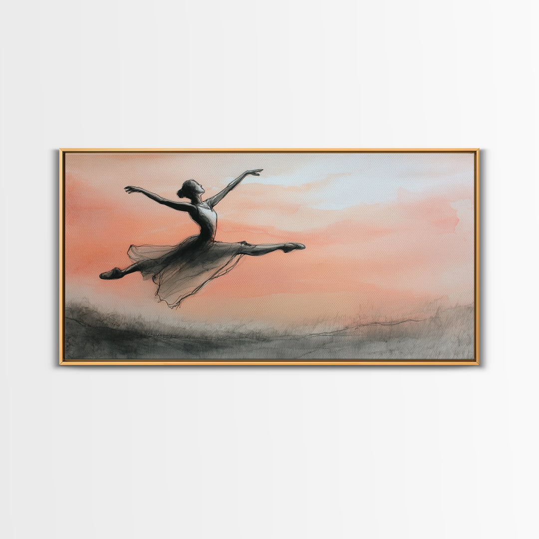 Dancer Leap with Painterly Energy Framed Canvas Print, Fitness Studio Art, Textured Painting, Gym Decor, Fine Art, Motion, FSA-2x1-7