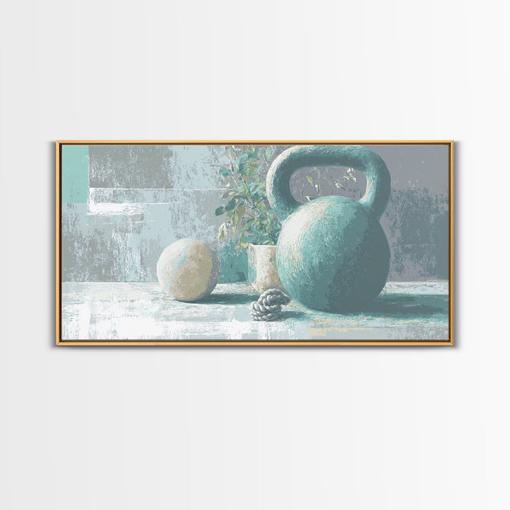 Kettlebell and Chalk Dust Canvas Print, Fitness Studio Art, Art Print, Gym Decor, Watercolor Art, Motion, Motivational Poster, FSA-2x1-74