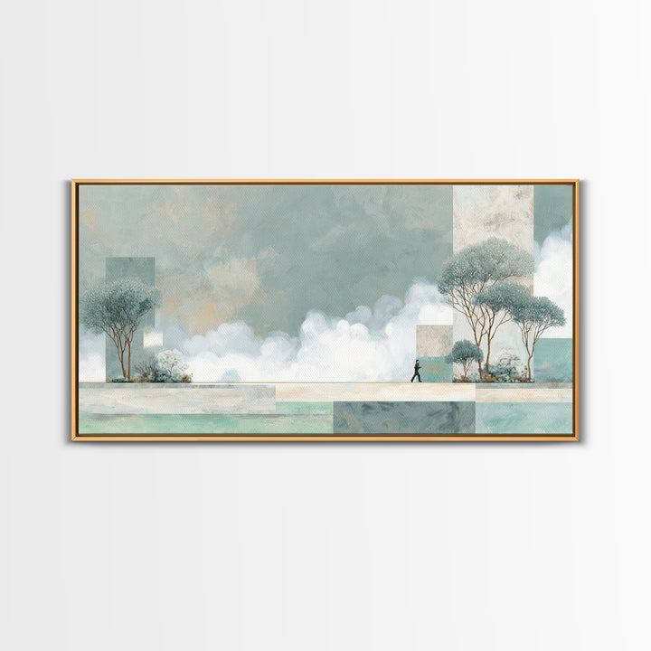 Runner Silhouette Breaking Through Morning Mist Canvas Print, Fitness Studio Art, Minimalist Decor, Gym Decor, Fine Art, Motion, FSA-2x1-93
