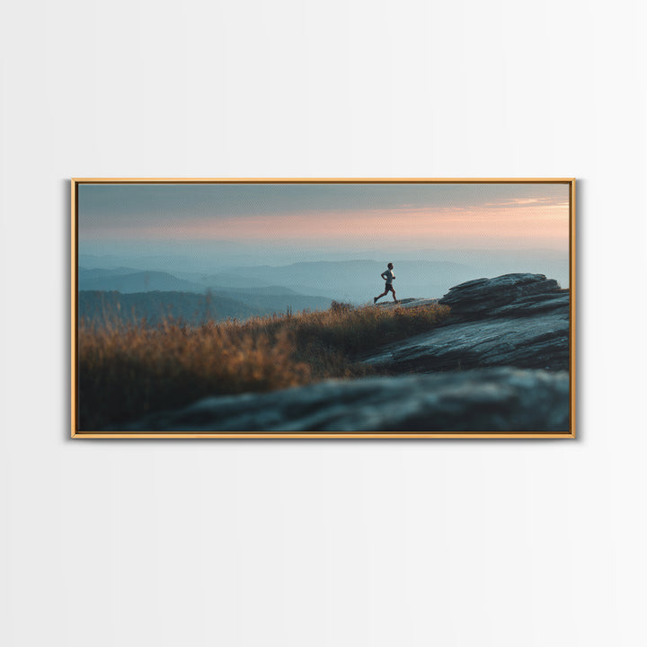 Mountain Trail Runner Framed Canvas Print, Fitness Studio Art, Minimalist Art Print, Gym Decor, Fine Art, Motion, Home Decor, FSA-2x1-96
