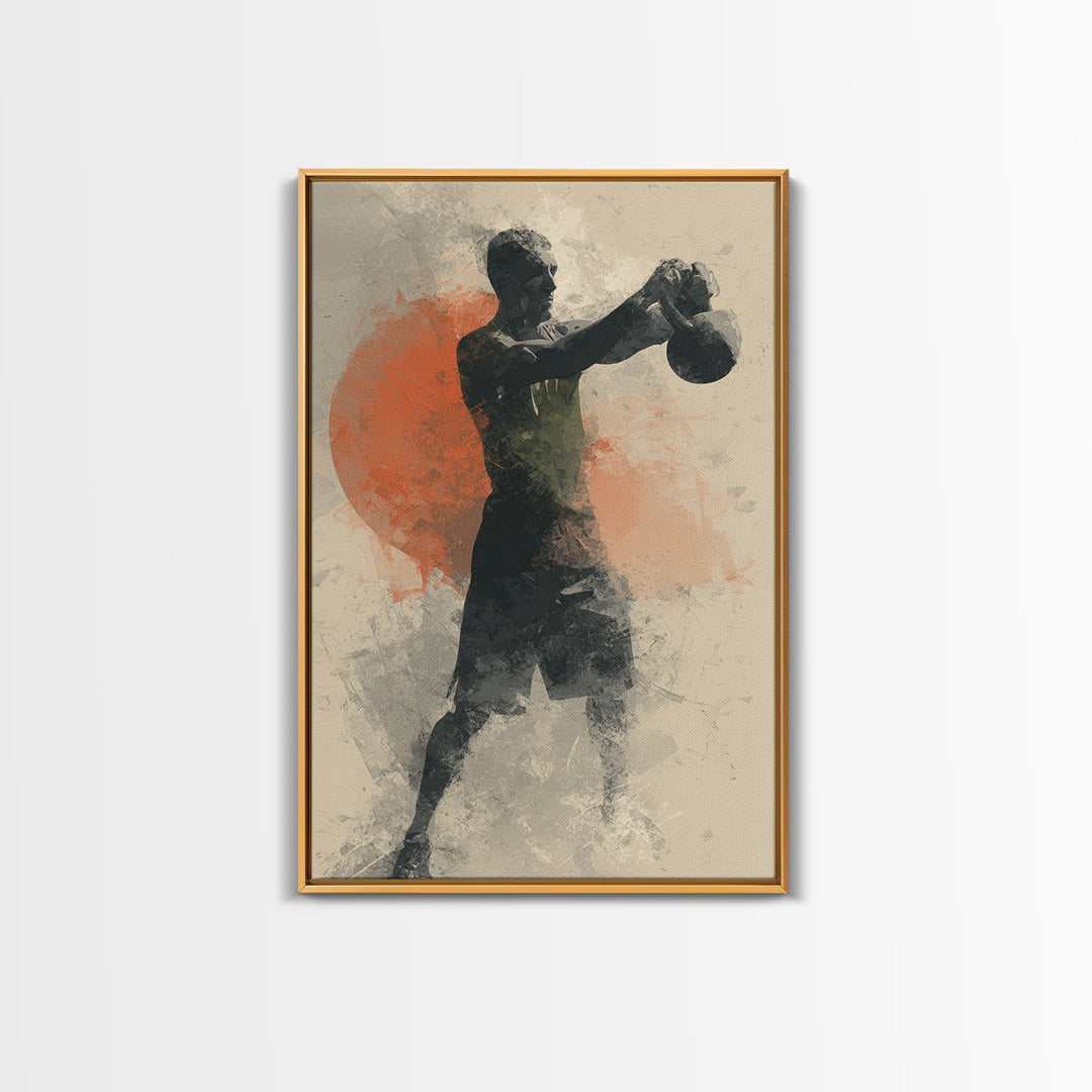 Kettlebell and Chalk Dust Canvas Print, Fitness Studio Art, Yoga Room Decor, Gym Decor, Oil Painting, Motion, Textured Painting, FSA-2x3-14