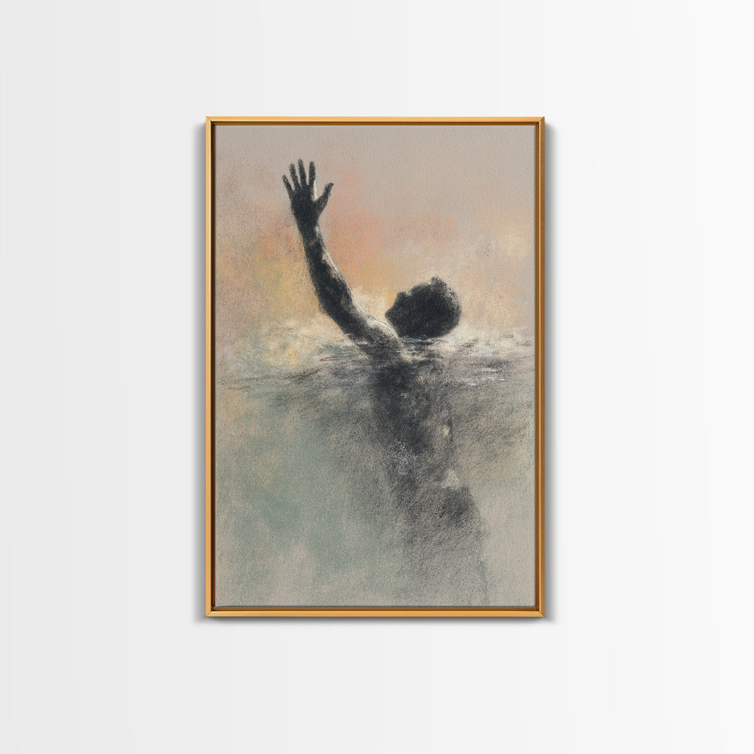 Swimmer Emerging Through Water Texture Framed Canvas Print, Fitness Studio Art, Dance Studio Decor, Gym Decor, Abstract Art, FSA-2x3-26