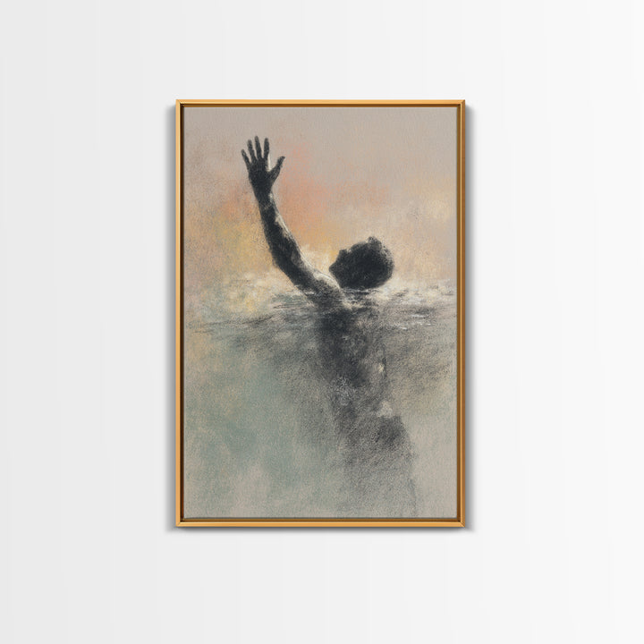 Swimmer Emerging Through Water Texture Framed Canvas Print, Fitness Studio Art, Dance Studio Decor, Gym Decor, Abstract Art, FSA-2x3-26