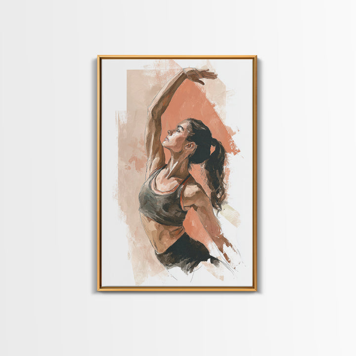 Female Athlete Stretching Framed Canvas Print, Fitness Studio Art, Boho Decor, Gym Decor, Abstract Art, Motion, Printable Art, FSA-2x3-83