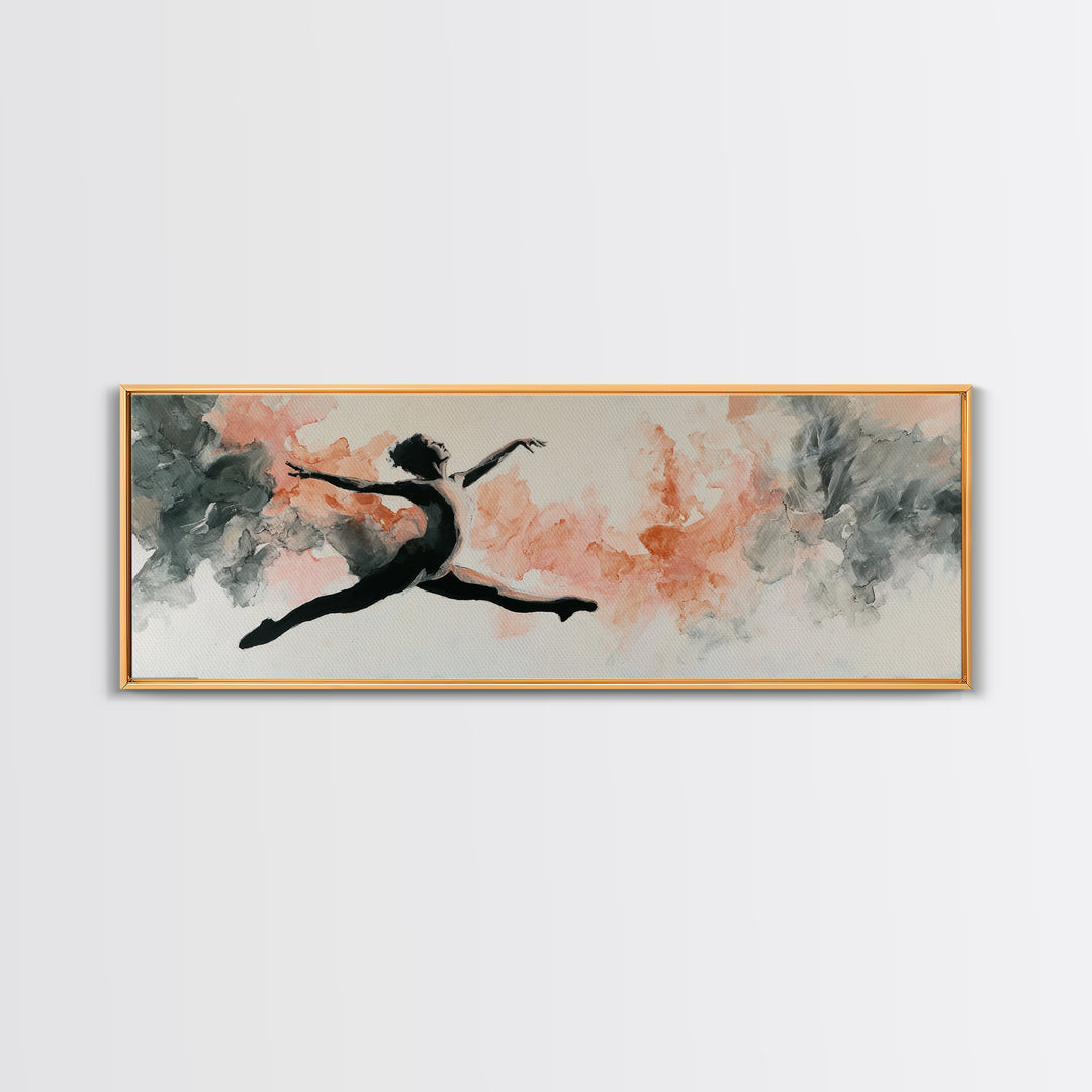 Dancer Leap with Painterly Energy Framed Canvas Print, Fitness Studio Art, Textured Painting, Gym Decor, Fine Art, Motion, FSA-3x1-51
