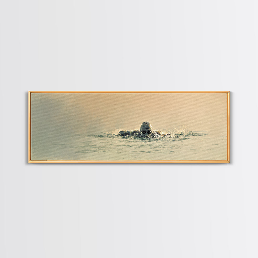 Swimmer Emerging Through Water Texture Framed Canvas Print, Fitness Studio Art, Large Wall Art, Gym Decor, Fine Art, Motion, FSA-3x1-82