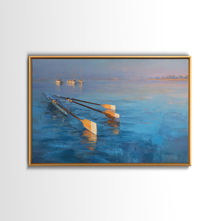 Rowing Oars Cutting Through Blue Water Canvas Print, Fitness Studio Art, Art Print, Gym Decor, Watercolor Art, Motion, FSA-3x2-16