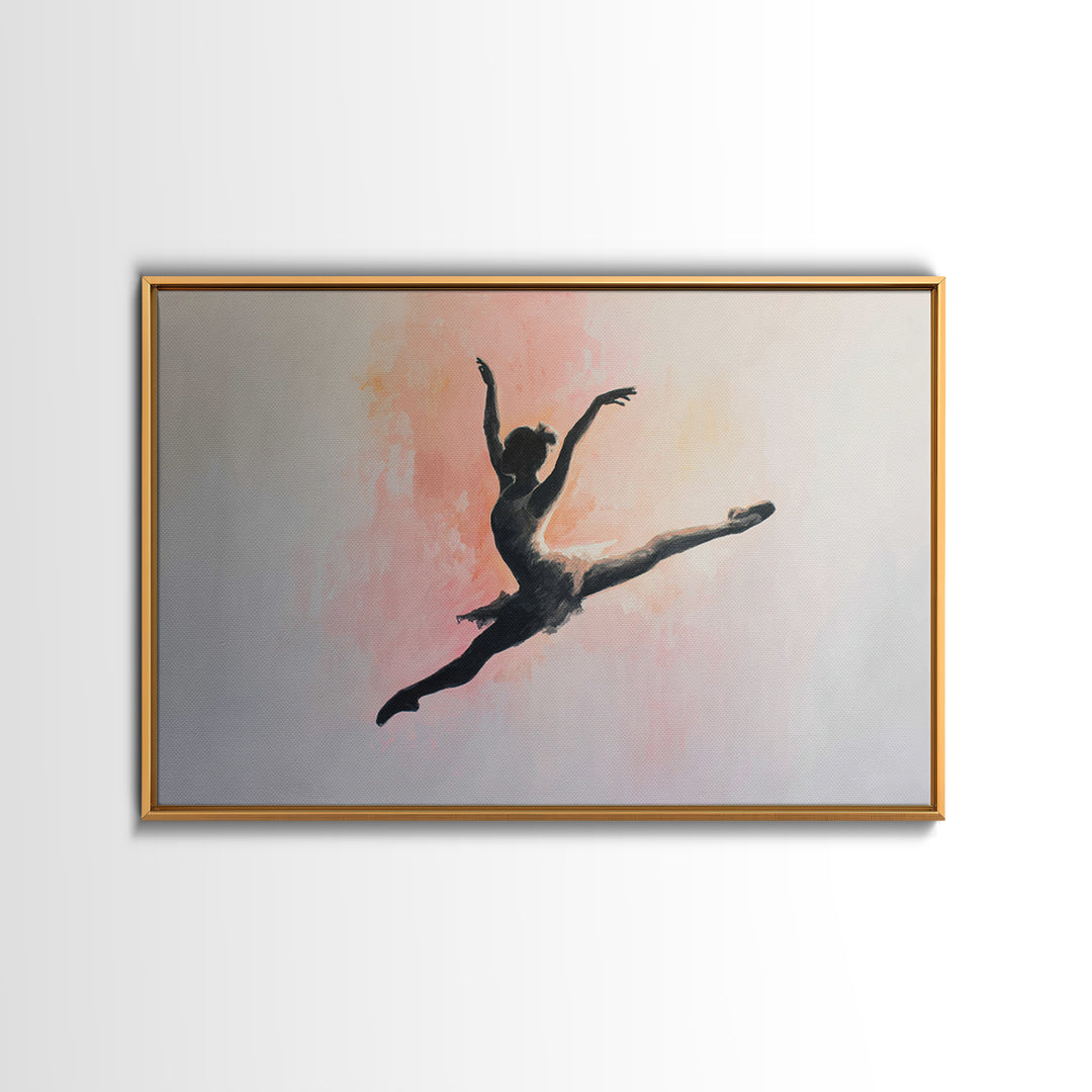 Dancer Leap with Painterly Energy Framed Canvas Print, Fitness Studio Art, Modern Wall Decor, Gym Decor, Fine Art, Motion, FSA-3x2-39