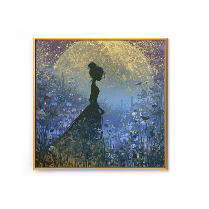 Princess Silhouette with Moonlit Garden Flowers Canvas Print, Fairy Tale Art, Art Nouveau Print, Living Room Decor, Storybook, FTA-1x1-100