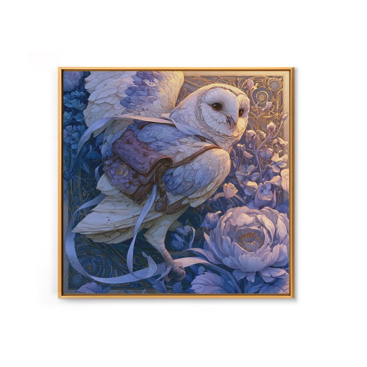 Owl Messenger Carrying a Tiny Ribbon Canvas Print, Fairy Tale Art, Gallery Decor, Living Room Decor, Fine Art, Storybook, FTA-1x1-17
