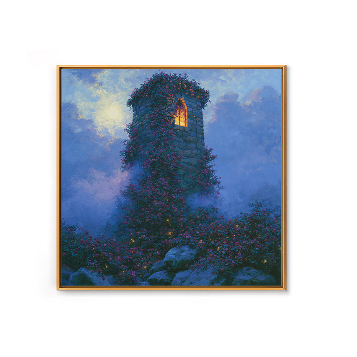 Rose Covered Tower Canvas Print, Fairy Tale Art, Folk Art, Living Room Decor, Fine Art, Storybook, Modern Decor, Fine Art Print, FTA-1x1-18