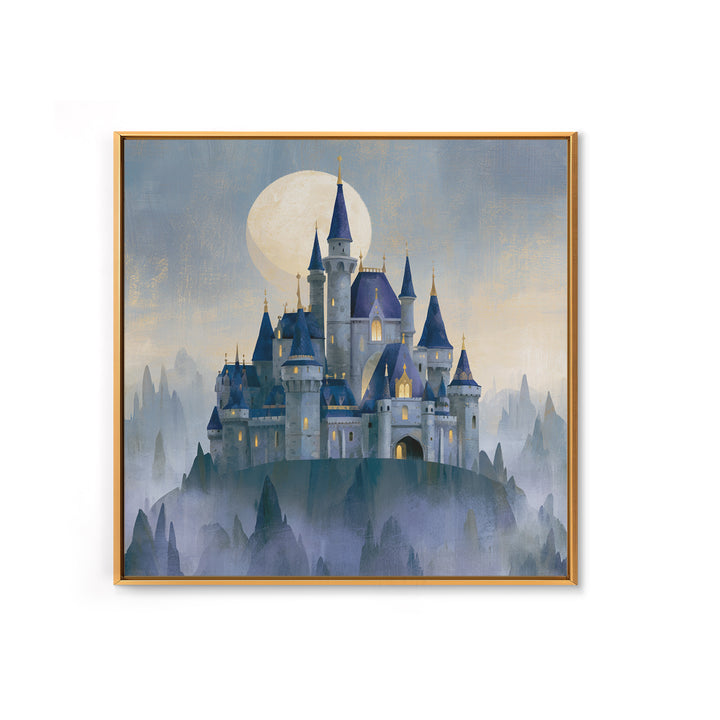Storybook Castle on a Misty Hill Framed Canvas Print, Fairy Tale Art, Dark Art, Living Room Decor, Fine Art, Storybook, FTA-1x1-2