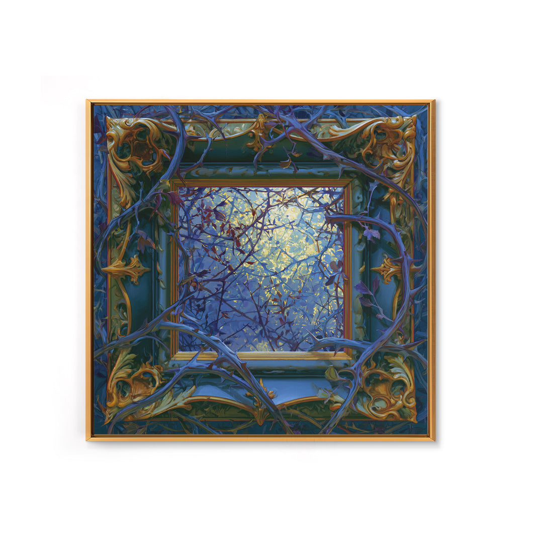 Magic Mirror Framed by Vines and Thorns Framed Canvas Print, Fairy Tale Art, Boho Decor, Living Room Decor, Oil Painting, FTA-1x1-37