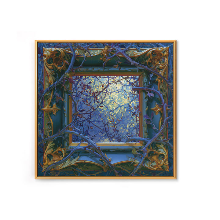 Magic Mirror Framed by Vines and Thorns Framed Canvas Print, Fairy Tale Art, Boho Decor, Living Room Decor, Oil Painting, FTA-1x1-37