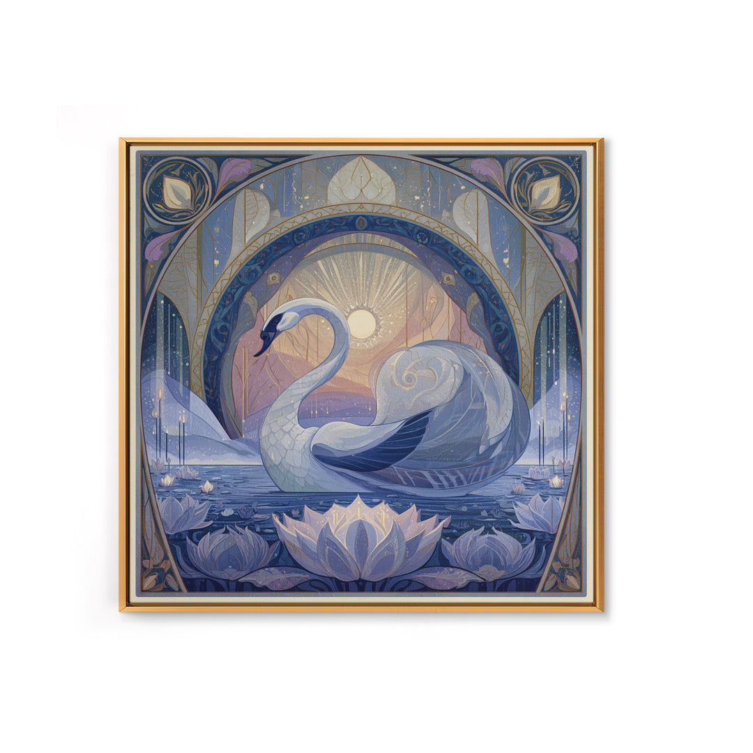 White Swan Transformation Scene Framed Canvas Print, Fairy Tale Art, Folk Art, Living Room Decor, Fine Art, Storybook, FTA-1x1-39