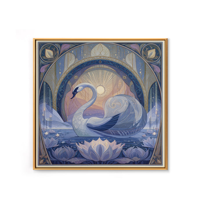 White Swan Transformation Scene Framed Canvas Print, Fairy Tale Art, Folk Art, Living Room Decor, Fine Art, Storybook, FTA-1x1-39