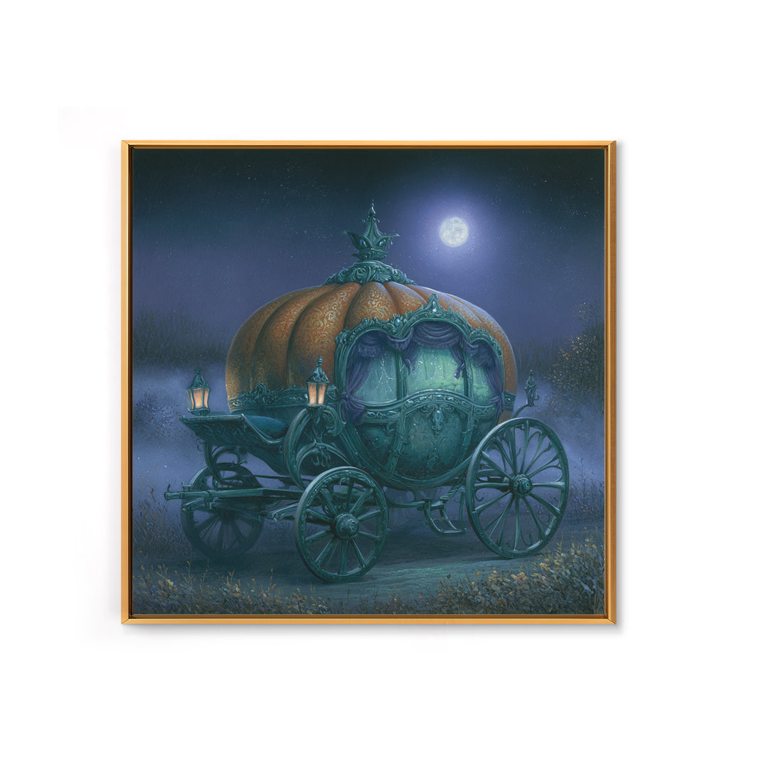 Pumpkin Carriage under Midnight Sky Framed Canvas Print, Fairy Tale Art, Room Decor, Living Room Decor, Fine Art, Storybook, FTA-1x1-40