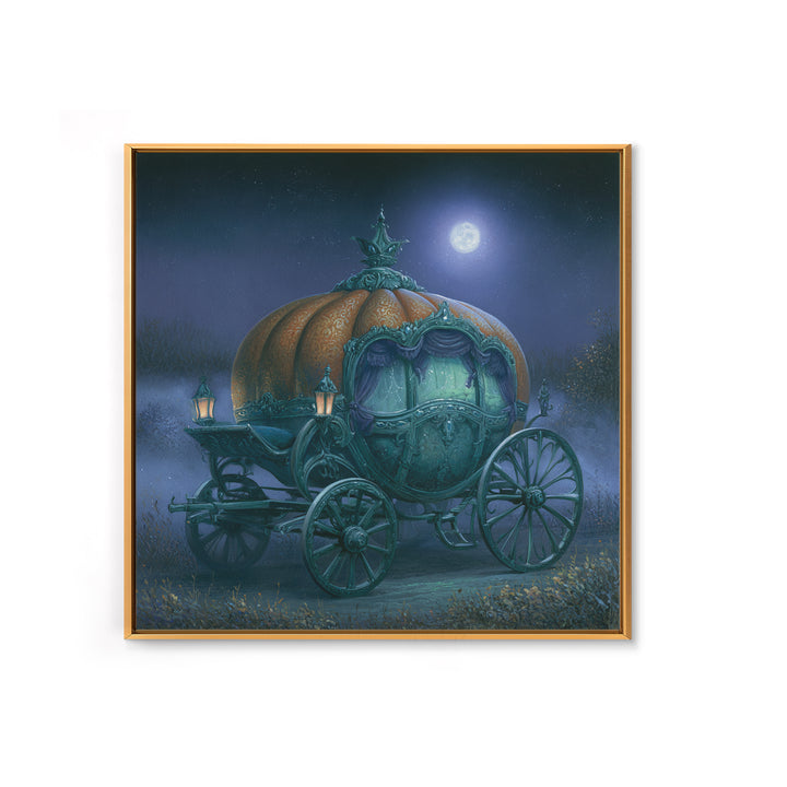 Pumpkin Carriage under Midnight Sky Framed Canvas Print, Fairy Tale Art, Room Decor, Living Room Decor, Fine Art, Storybook, FTA-1x1-40
