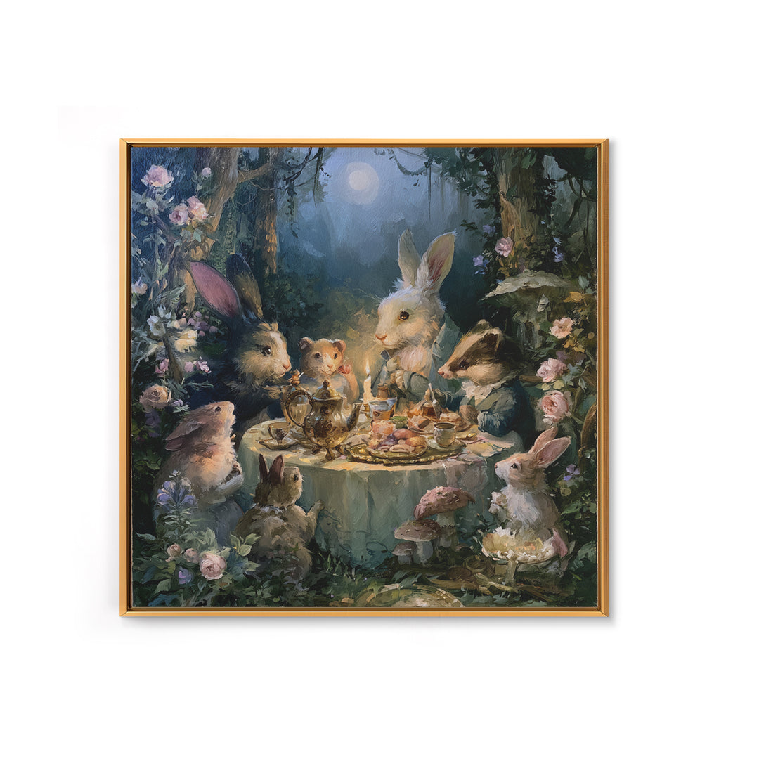 Woodland Tea Party Framed Canvas Print, Fairy Tale Art, Princess Wall Art, Living Room Decor, Oil Painting, Storybook, FTA-1x1-43