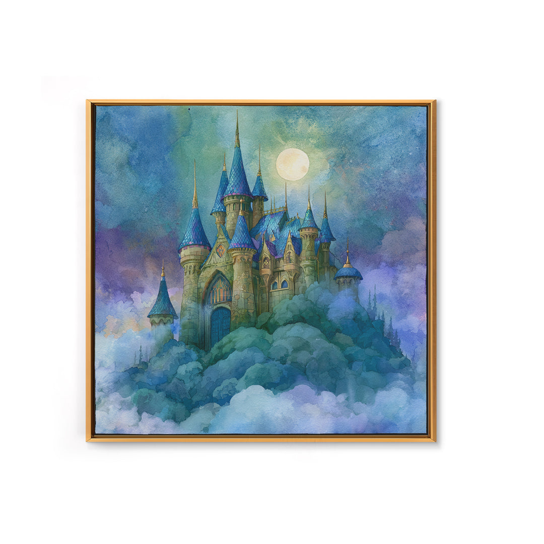 Storybook Castle on a Misty Hill Canvas Print, Fairy Tale Art, Fairy Art, Living Room Decor, Fine Art, Storybook, FTA-1x1-50