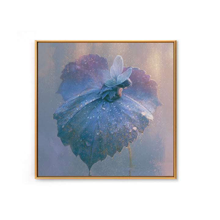 Tiny Fairy Resting on a Dew Covered Canvas Print, Fairy Tale Art, Art Nouveau Print, Living Room Decor, Fine Art, Storybook, FTA-1x1-55