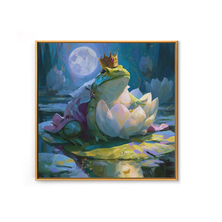 Frog Prince on a Lily Pad Canvas Print, Fairy Tale Art, Gallery Decor, Living Room Decor, Fine Art, Storybook, Wall Art, FTA-1x1-59